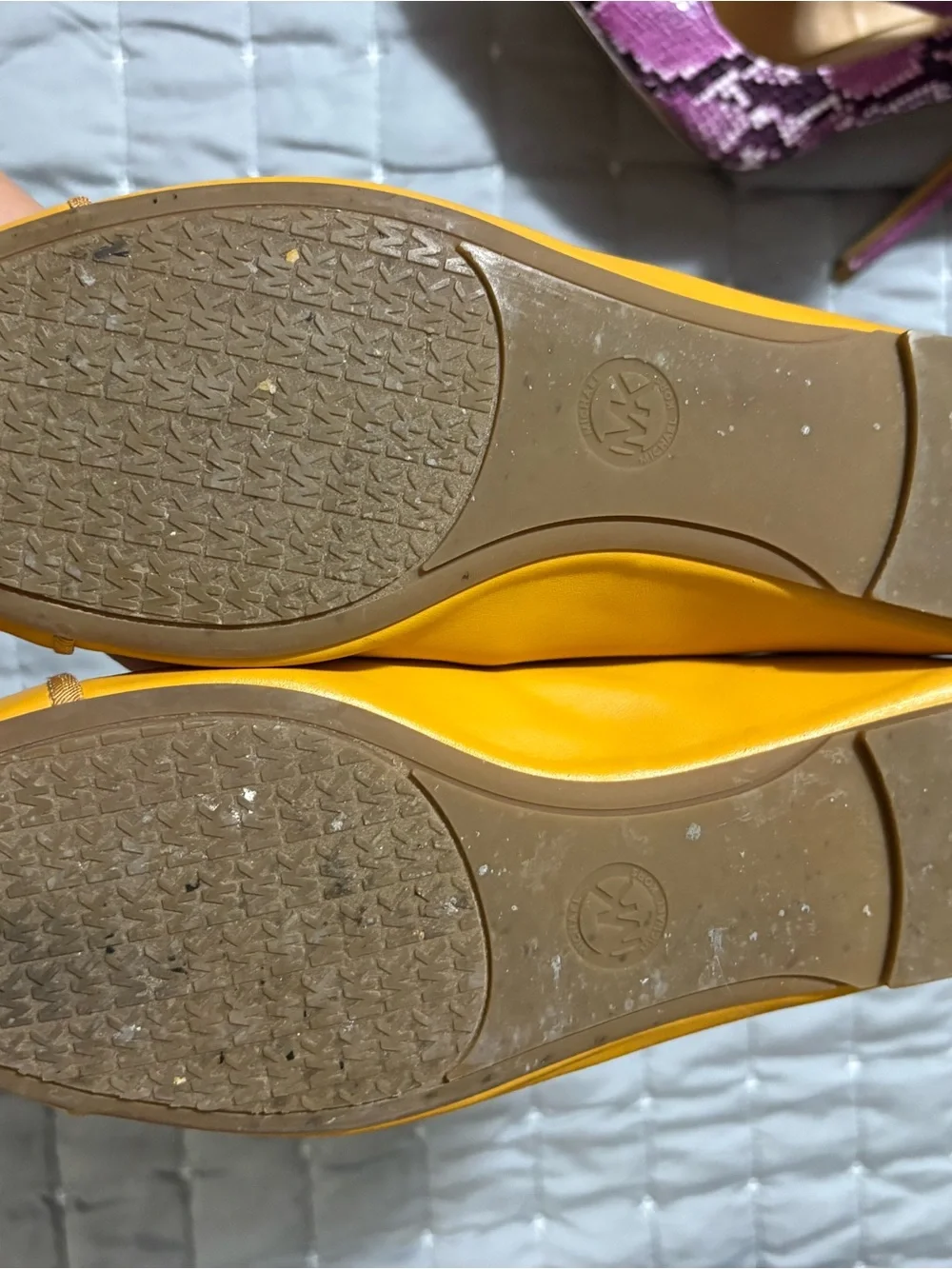 Michael Kors Women's Mustard Yellow Leather Ballet Flats